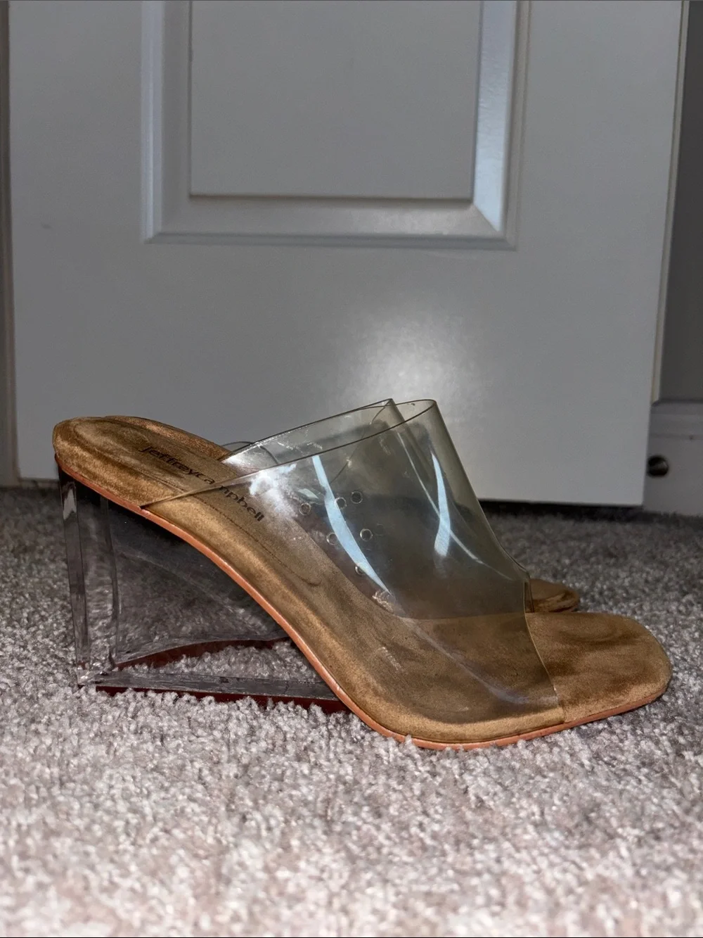 Jeffrey Campbell Brown Clear Wedge Slide Sandals